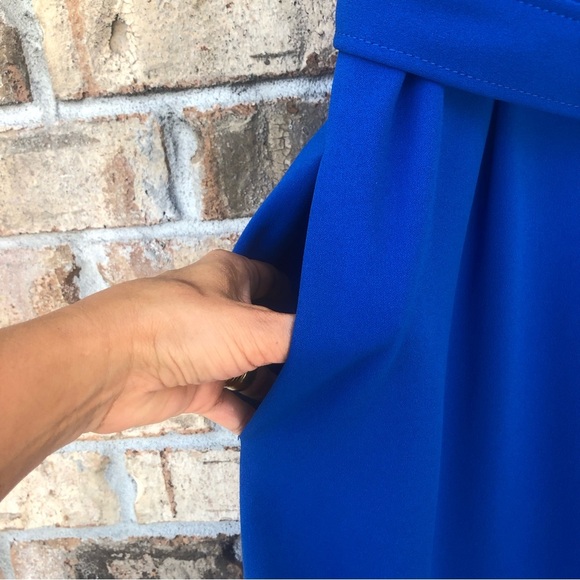 Calvin Klein Sleeveless V neck Pockets Belted Wide Leg Jumpsuit Royal Blue 4 - Picture 4 of 13